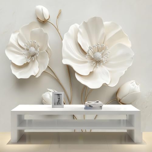 Papier peint fleurs et bourgeons panoramique 3D gris clair salon 250x175 - 6