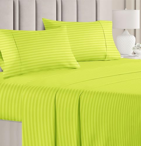 Image of BSB HOME Premium Cotton Solid /Stripe King Bedsheet with 2 King Size Pillow Covers | Double Bed with 210 TC Pure Cotton | Size - King Size 90x100 inches - Parrot