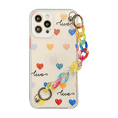 Coque iPhone XS Max chaîne cœur coloré, idée cadeau romantique et tendance
