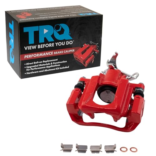 Image of TRQ Rear Right Brake Caliper w /Bracket Performance Red Passenger Side