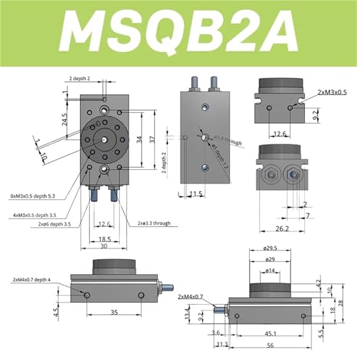 Cilindro rotativo neumático MSQB2A de doble efecto con actuador de mesa tipo MSQB 3