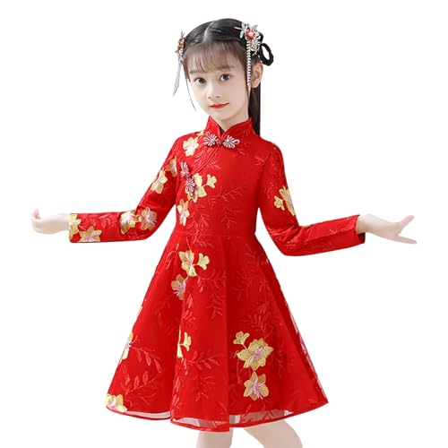 Toddler Girls Tang Suit Dresses Chinese Traditional New Year Princess Dresses Embroidery Cute Outfits for Girls