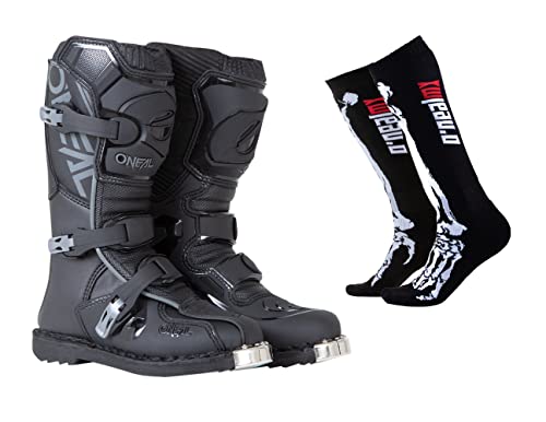O'NEAL Youth Element Boots with Pro MX Socks Combo (Black, Y1)