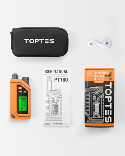TopTes PT760 Wiederaufladbarer Erdgas-Detektor, Gaslecksuchgerät mit 30 cm ausziehbarem Sonde,%LEL Propanglecksuchgerät mit eingebauter Taschenlampe für Methan, Butan, brennbare Gase für Zuhause