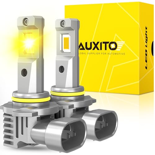 Image of AUXITO H10 9140 9145 LED Fog Light Bulbs, 3000K Amber Yellow Light, 600% Super Brightness, Fanless Mini Size Fog Lights Replacement for Cars, Play and Plug (Pack of 2)