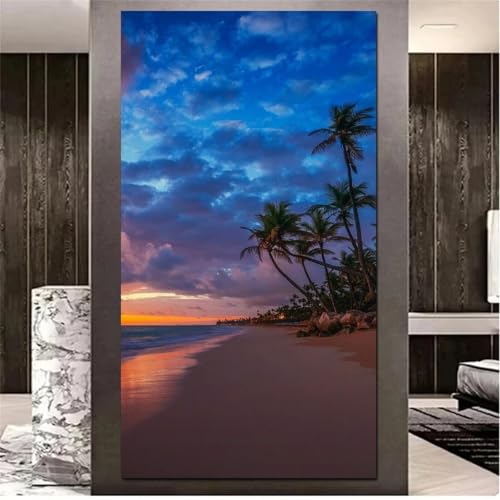 ShangShengzi Diamond Painting Adulte XXL Plage des Palmiers, DIY Peinture Diamant Adulte Grand Format, 5D Broderie Diamant Painting Kit pour Enfant et Debutant, Round Drill 90x180 cm
