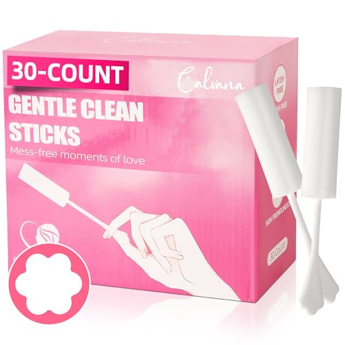 (30-Pack) Calvana White Drip Sticks for Females Drip Stick Absorbing Sponge Awkward Essentials Soft and Comfortable Design Long Handle Easy Grip Individually Packaged 6-Petal Flower Shape