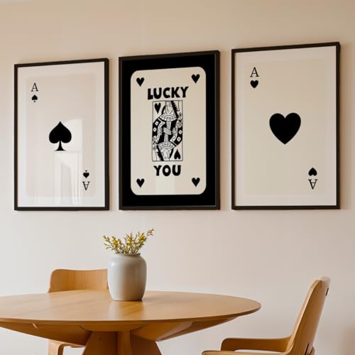 Image of NoWorries Playing Cards Wall Framed Painting Set | Lucky Card Art & Heart Ace Posters Frames | Premium 300 GSM Paper Print with Synthetic Wooden Frame | Minimal Black & White Aesthetic Wall Decor for Living Room & Bedroom (Pattern-illustration) (Set of 3) (BLACK, ART-5, 13X19INCHES)