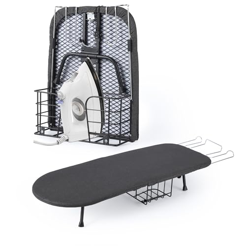 Garvee Tabletop Ironing Board, Small Portable Foldable Iron Board with Iron Rest, Storage Basket, Heat Resistant Cover & Pad, Compact for Small Spaces, Dorms, Apartments