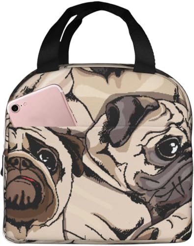 面白い パグ 犬柄 ランチバック 保温 保冷 弁当バッグ コンパクト 持ち運び便利 小物用手さげ ミニトート 通勤 通校 旅行