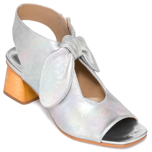 MOOMMO Women Heeled Sandals with Bow Open Toe Chunky Block Low Heel Sandal Booties Cutout 2