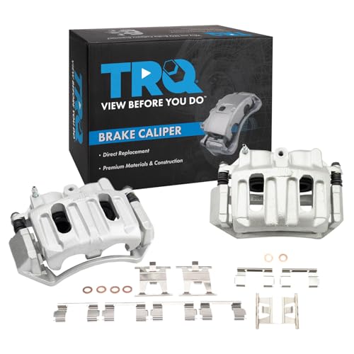 Image of TRQ Front Brake Caliper Set Zinc Coated Brackets Hardware Compatible with 1999-2004 Ford F 150 2004 F 150 Heritage