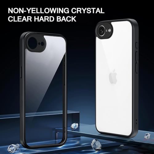 Image of VONZEE Clear Transparent Back Cover Case for iPhone 16e / iPhone 17e with Camera Protection Anti Yellow Slim Fit Anti-Fingerprint & Lightweight Protective Cover-Black