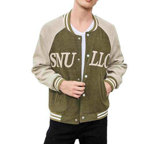 Image of Men's Varsity Jacket Casual Baseball Bomber Jackets Buckle Style Relax Fit