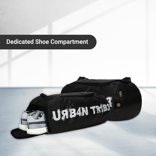 Image of URBAN TRIBE Plank 23L Gym Bag for Men and Women | Sports Duffle Bag with Shoe Compartment | Workout, Fitness, Exercise | Black