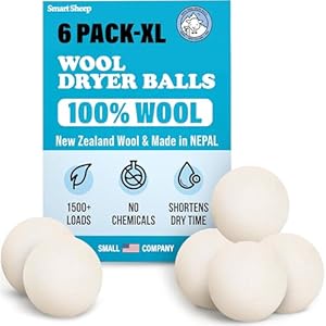 Smart Sheep Wool Dryer Balls – 6-Pack – XL Premium Natural Fabric Softener Award-Winning – Wool Balls Replaces Dryer Sheets – Wool Balls for Dryer – Laundry Balls for Dryer