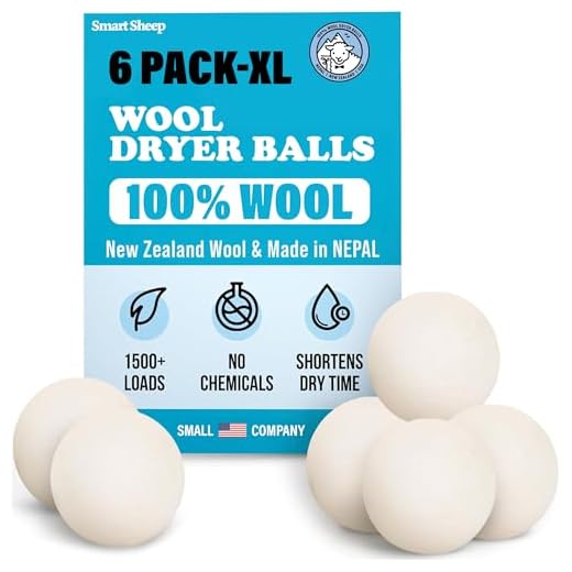Smart Sheep Wool Dryer Balls - 6-Pack - XL Premium Natural Fabric Softener Award-Winning - Wool Balls Replaces Dryer Sheets - Wool Balls for Dryer - Laundry Balls for Dryer