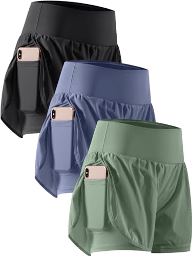 Image of CADMUS 2 in 1 Women's Spandex Athletic Shorts Gym Yoga Shorts Pockets