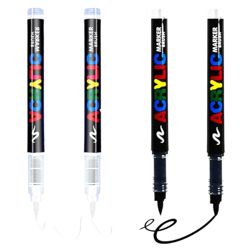 WIRZUL Lot de 2 marqueurs blancs et 2 marqueurs noirs, imperméables, peinture textile, convient pour vêtements, chaussures en toile, chapeaux, tabliers et sacs à main