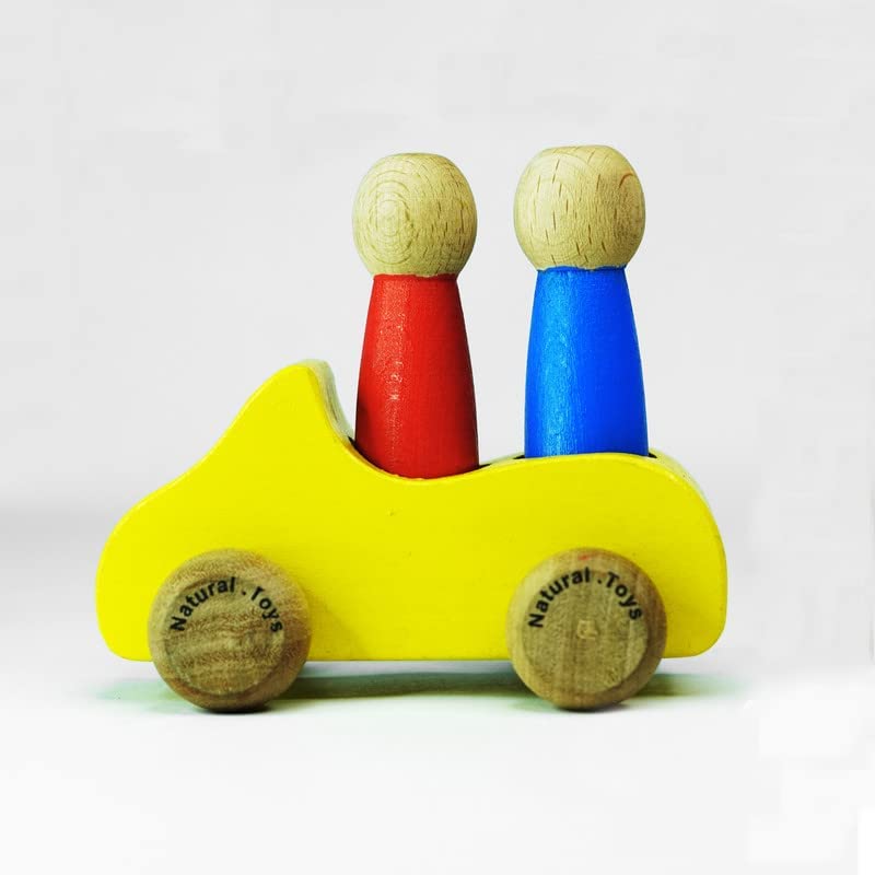 Natural.Toys Car Toys (Yellow Car Double Peg Dolls)