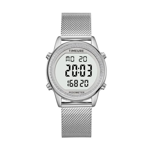 TIMEURE Damen Schrittzähler Uhr, Stilvolles Design, gut ablesbar, Kalorien, Schritte, Kilometerstand, Countdown und Alarm auf, mit Hintergrundbeleuchtung, TU-2401(Silber mit Diamanten) TIMEURE Damen Schrittzähler Uhr, Stilvolles Design, gut ablesbar, Kalorien, Schritte, Kilometerstand, Countdown und Alarm auf, mit Hintergrundbeleuchtung, TU-2401(Silber mit Diamanten)