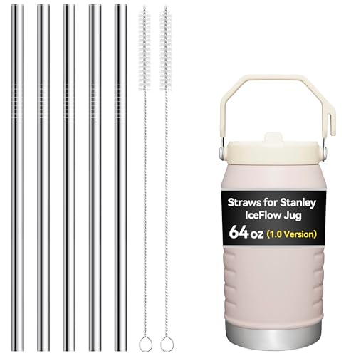 Image of Metal Straws for Stanley IceFlow 64 oz Flip Straw Lid Jug, Stainless Steel Replacement Straws for Ice Flow 64oz Jug,Small 7mm & Large 9.4mm Size Options-Check Numbers on Lid Before Order(7mm)