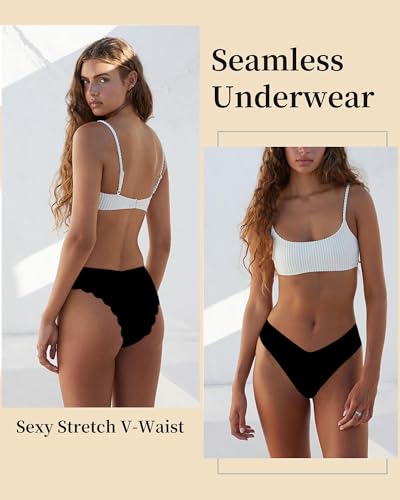 Underwear Women Pack No Show Underwear Sexy Stretch Waist Hipster Wavy Sides Invisible Panties 5 Pack S-XL2