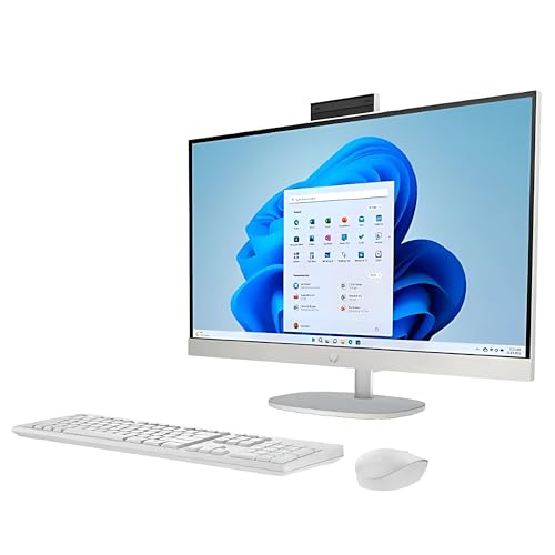 Image of HP 27 inch FHD Touchscreen All-in-One Computer - Intel Core Ultra 7 155U up to 4.8GHz, 32GB DDR5 RAM, 1TB NVMe SSD, Intel Iris Xe Graphics, 1080P Webcam, Wireless Keyboard & Mouse, Windows 11 Pro, White