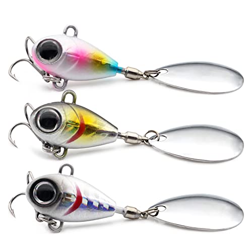 Proximitck Angelköder, Angellöffel, Angelköder, Hartmetall-VIB-Jigging mit Drillingshaken für Barsch, Forelle, Crappie, Süßwasser, Salzwasser (vib3 Stück) Cover