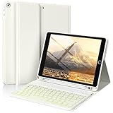 SZPSGC Case for iPad 9th/8th/7th Generation with Keyboard 10.2 Inch 2021/2020/2019, 7 Colors Backlit Detachable Keyboard, Soft TPU Back Folio Stand Cover with Pencil Slots, White