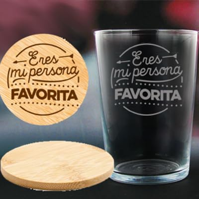 Vaso de sidra/cubata personalizado de 500ml grabado con frase y posibilidad de personalizar con nombre. Ideal para regalar en cualquier momento + posavasos grabado