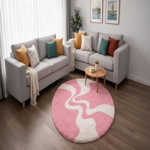 Image of Vintage Threads (Pink 3D 4x4 Ft Shaggy Carpet for Living Room & Bedroom | Ultra Soft Plush Long Pile Rug | Thick Fluffy 3D Modern Floor Carpet | Cozy Luxury Home Decor Rug