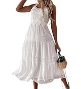 ABEWIP Women’s Casual Boho Floral Lace V-Neck Dress Spaghetti Straps Cocktail Maxi Dress Bridesma...