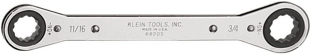 Klein Tools 68205 Ratcheting Box Wrench, Made in USA, 11/16-Inch x 3/4-Inch with Reverse Ratcheting and Chrome Plated Finish
