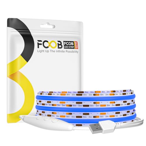 Image of 5V COB Blue Led Strip Light 6.56FT USB Powered CRI90+ LED Tape Lights with Dimmer, 8mm Width Dimmable High Density Flexible Strips for TV Under Cabinet Bedroom