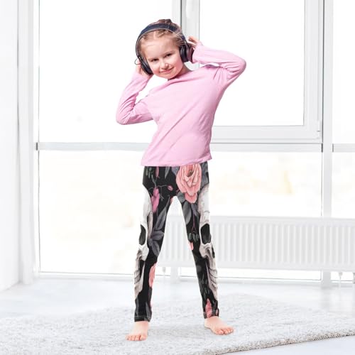 Bolaz Toddler Girls Leggings Printed Yoga Pants Leggings Pink Flower White Skull for Kids4