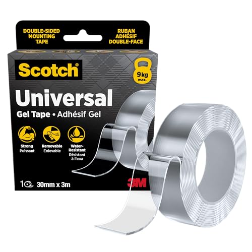 Scotch - Nastro adesivo universale in gel, 30 mm x 3 m, double-face, per applicazioni multiuso e resistenti, nastro di montaggio nano rimovibile, trasparente, resistente all'acqua, portata fino a 9 kg