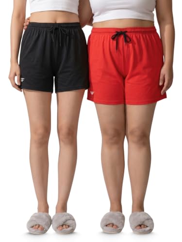 Image of Fflirtygo Women's Cotton Shorts | Sports and Running | Gym Workout and Yoga | Regular Fit Shorts for Women Combo (Pack of 2)