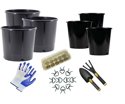 22 Piece Gardening Kit with a Seed Tray, 3 x 2 Gallon Pots, 3 x 3 Gallon Pots, a Trowel Set, 10 x Plant Clips, and a Pair of Garden Gloves, for Outdoor, Indoor, Patio and Kitchen Garden