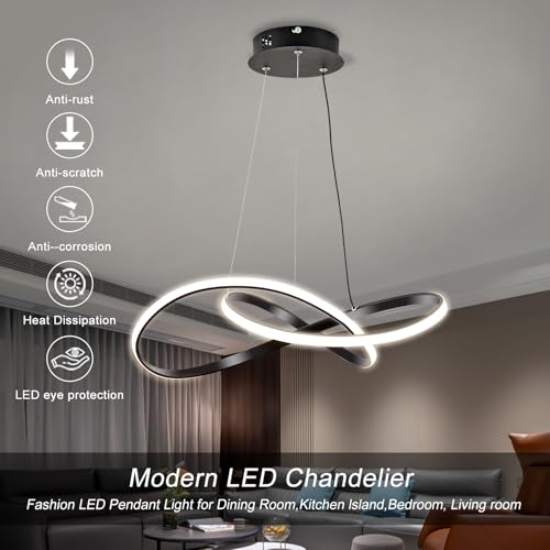 Viruhaka Modern LED Pendant Light Fixture，Black Contemporary Ceiling Hanging Fixture with Irregular Ring Lights for Dining Living Room Bedroom Kitchen Island Cafe（4000K，Neutral Light ） by Viruhaka - Image 2