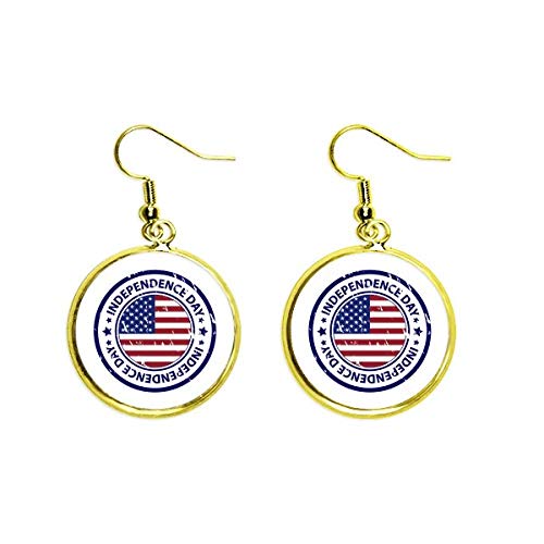 Pendientes largos de gota dorados con sello de la bandera del Día de la Independencia