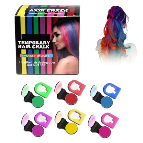 Rostblant Sei colori di polvere per capelli, tintura temporanea per capelli lavabile, set di gessetti per capelli per bambini/adulti/feste/cosplay/festival