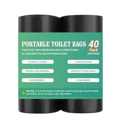 Image of 40PCS 8 Gallon Portable Toilet Bags for Camping, Biodegradable Porta Potty Bags - 8 Gal Waste Bags Fit for 5 Gallon Bucket, Camping Poop Bag