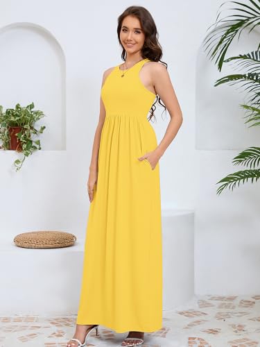 Image of DEARCASE Women's Sleeveless Maxi Dress Casual Plain Loose Summer Vacation Beach Long Dresses with Pockets