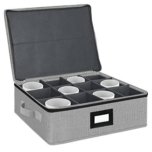 Homyfort Mug Storage Box With Dividers, Tea Cup Coffee Mug Storage Case Organizer, China Storage Containers, Protecting 12 Coffee Mugs And Tea Cups From Packing And Moving (Light Grey) #TOP7