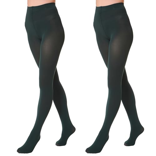 EVERSWE 2 Pairs Pack Womens Opaque Tights (S-M Forest Green)