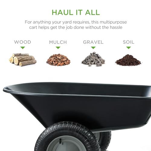 Image of Best Choice Products Dual-Wheel Home Utility Yard Wheelbarrow Garden Cart w /Built-in Stand for Lawn, Gardening, Construction - Black