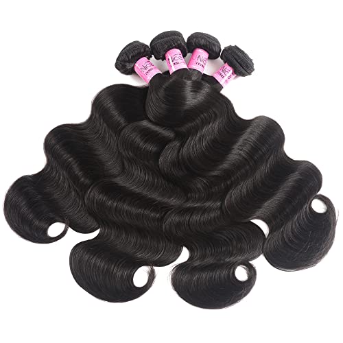 UNice Hair peruvian Body Wave Hair 4 Bundles with 3 Part 4X4 Lace Closure Unprocessed Human Hair Extensions Natural Color