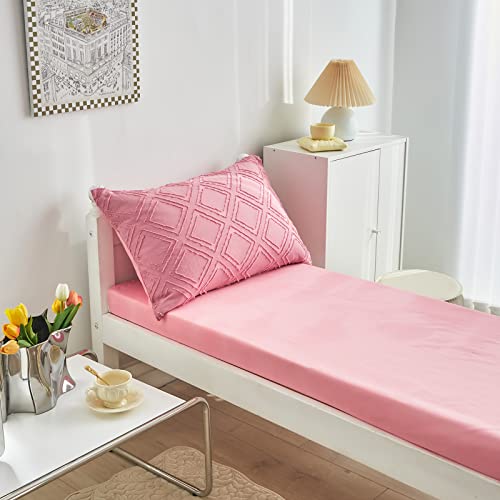 4 Pieces Tufted Toddler Bedding Set Solid Pink Jacquard Tufts, Soft And Embroidery Shabby Chic Boho Bohemian Design For Baby Girls, Includes Comforter, Flat Sheet, Fitted Sheet And Pillowcase #TOP4