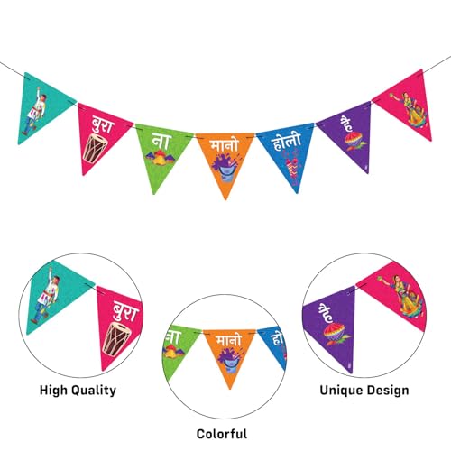 Image of Party Propz Holi Decoration Items for Home - 12 Pcs Bura Na Mano Holi Hai and Theme Banner and Unique Cutouts for Decoration for Home, Office, Party (Cardstock)